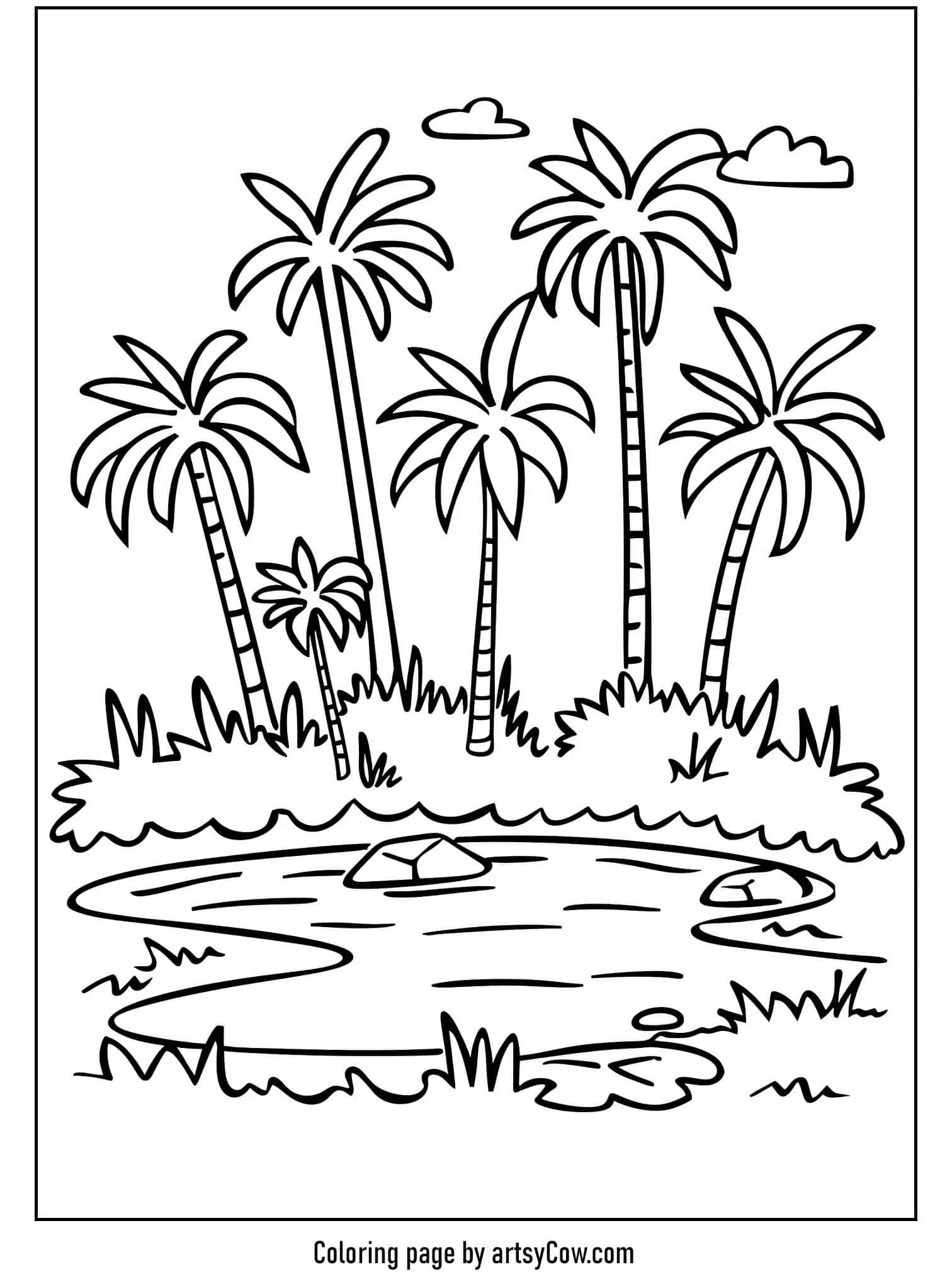 a serene desert oasis with palm trees